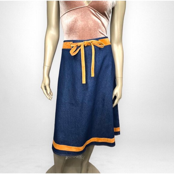 Vintage Dresses & Skirts - Vintage Denim Skirt with‎ Leather Trim 6